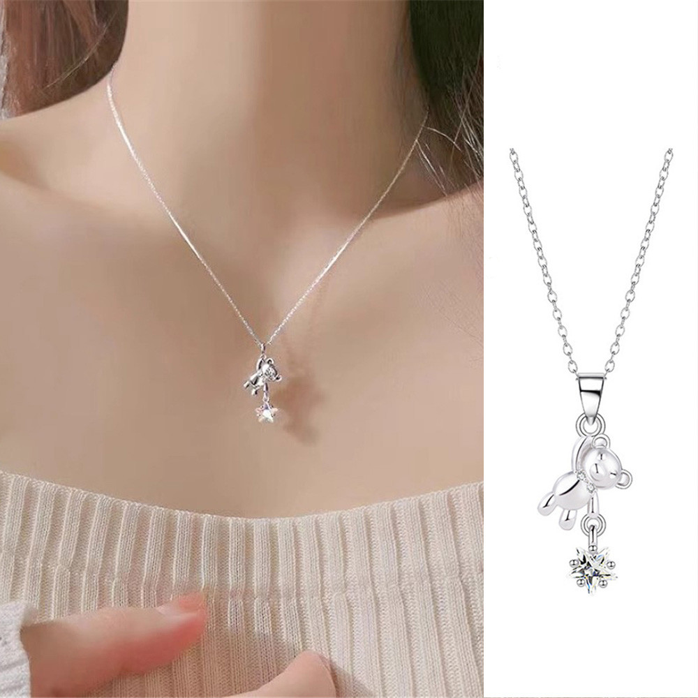 สร้อยคอเพทาย "Star-Picking Bear" สําหรับผู้หญิงที่มีการออกแบบระดับไฮเอนด์ Niche Light Luxury Clavicle Chain