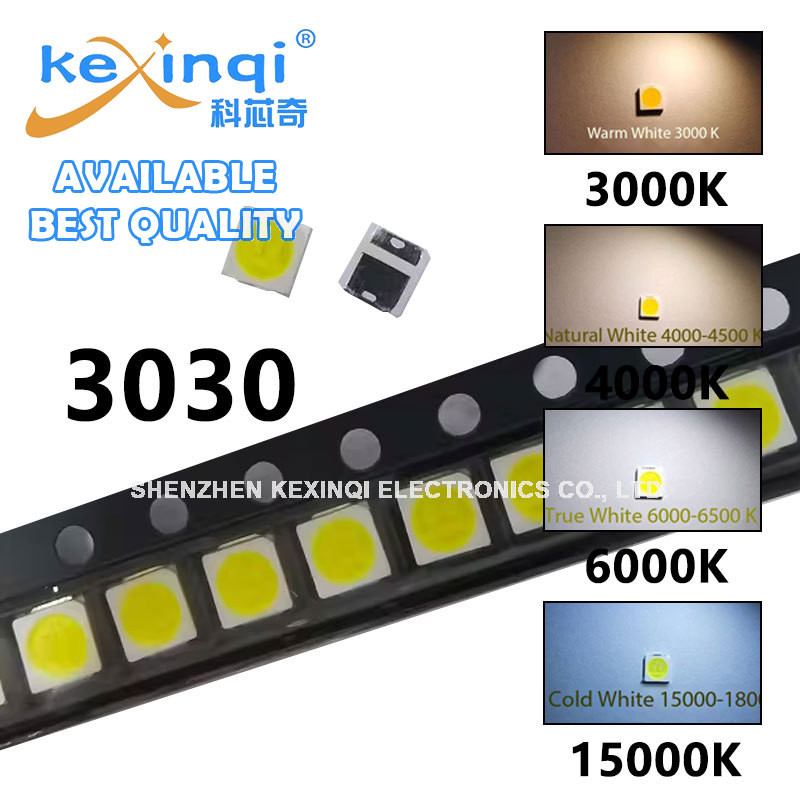 (100 ชิ้น) LED 3030 SMD 1W 3V 6V 9V สีขาว Cool-สีขาว Warm-สีขาวธรรมชาติ-สีขาว 6000-6500K 15000-18000