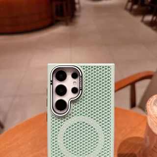 ที่ยึดเลนส์ล่องหนแม่เหล็กโลหะผสมหรูหรา เคสระบายความร้อนแบบตาข่ายสำหรับ Samsung Galaxy S25 Ultra Plus S24 S23 Ultra Plus ปกแข็งกันกระแทก