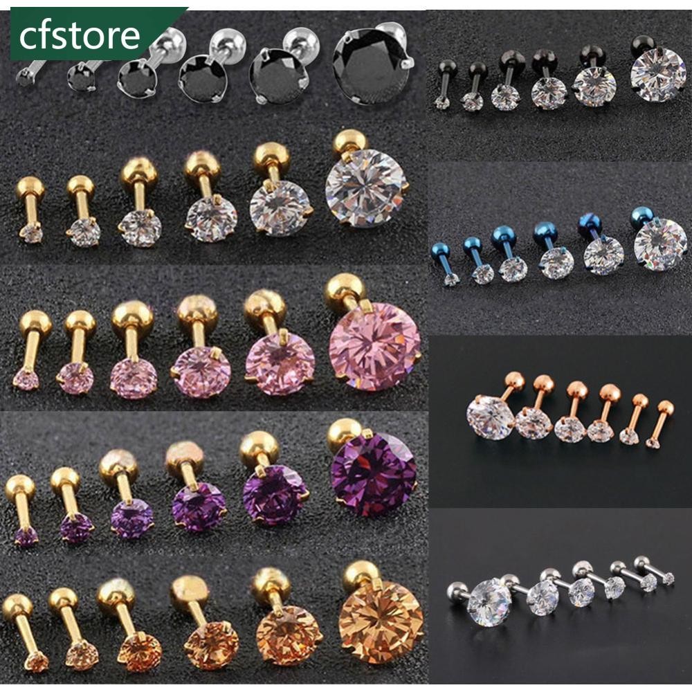 CSE แฟชั่น CZ 3 Prong Tragus กระดูกอ่อนสแตนเลสสตีลหูคริสตัล Zircon ต่างหูเจาะเครื่องประดับเหล็ก Clear