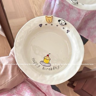 จานเซรามิก จานของหวานแมวสุนัข3d ของขวัญวันเกิด พร้อมส่ง
