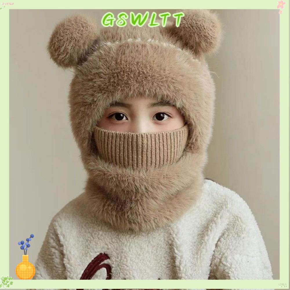 [GSWLTT] หมวกกันหนาวกันลม Coldproof Warm Scarf Integrated Hat, Pom Beanie Hat Kids