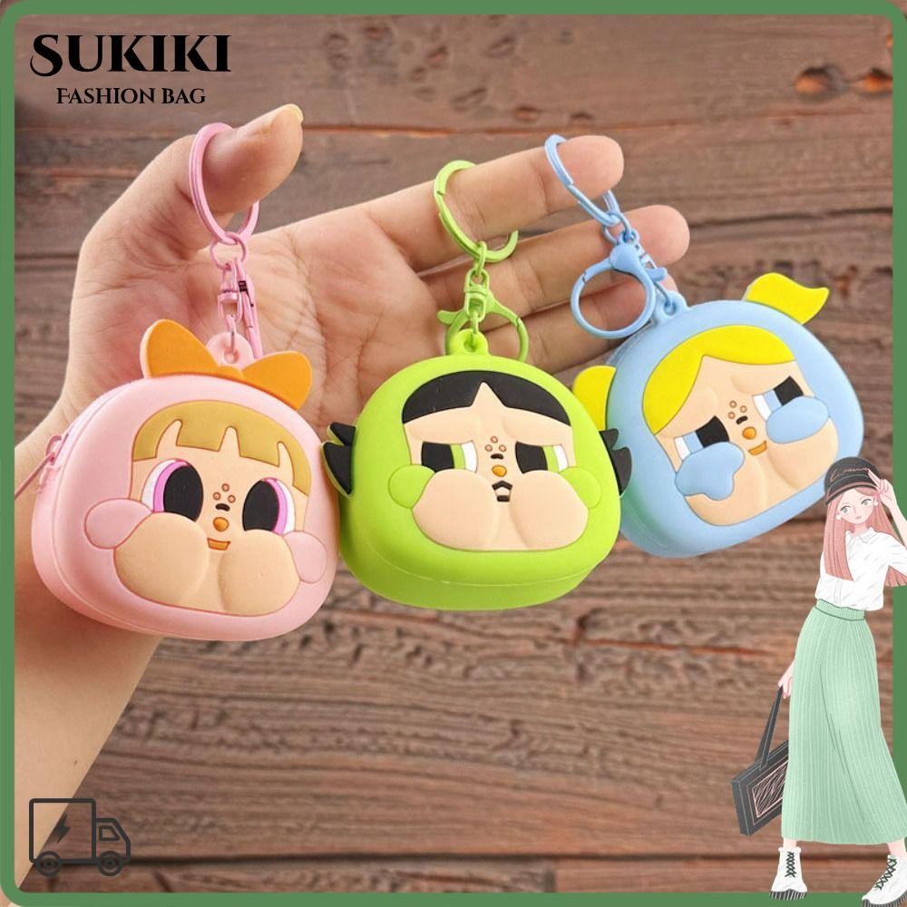 กระเป๋าซิลิโคน SUKIKI, กระเป๋าสตางค์พวงกุญแจการ์ตูน POP MART, กระเป๋าถือน่ารักที่สร้างสรรค์ของ Powerpuff Girls
