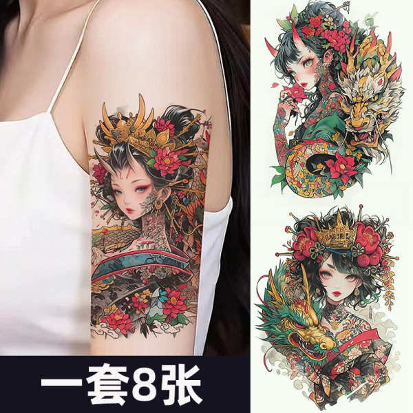 แทททูกันน้ำ tattoo กันน้ำ tattoo สติกเกอร์รอยสัก 8 สีผู้หญิงกันน้ําติดทนนานจําลองกึ่งถาวรแขนดอกไม้ g