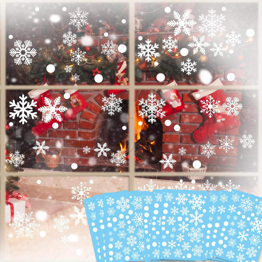 9 แผ่นคริสต์มาส Snowflake Window Clings สติกเกอร์กระจกสติกเกอร์ Xmas ตกแต่ง Navidad 2025 ตกแต่งบ้าน Noel