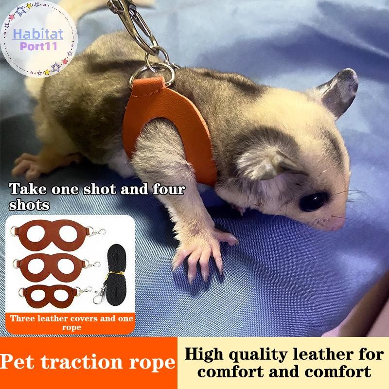 Habitatport 4 ชิ้นสัตว์เลี้ยงขนาดเล็กสายรัดหน้าอกหนูแฮมสเตอร์กระรอก Leash Anti Bite Traction เชือก Sugar Glider Windproof พิเศษ Anti Lost เชือก th