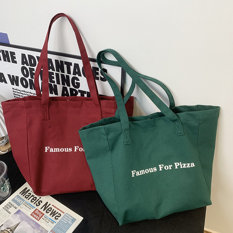Letter Canvas Bag College Student Tote Bag Class Leisure Travel Shoulder Bag Shopping Bag