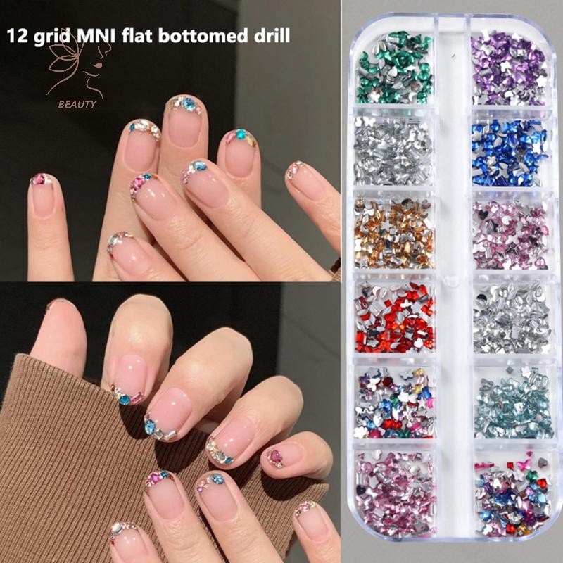 [maybeauty] 12 ตารางเล็บ Rhinestone แบนกลับ Beautify เล็บ Diy ตกแต่ง 3d ตกแต่งเล็บสําหรับสาว {TH}
