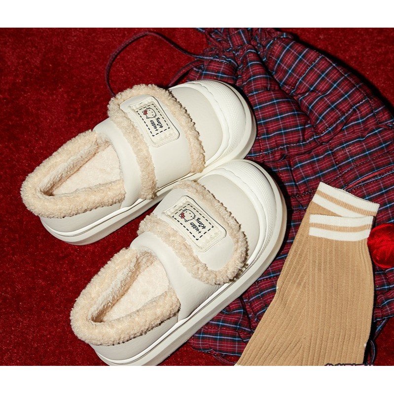 Gukoo x Hello Kitty Women's winter warm slippers for outdoor use รองเท้าสลิปเปอร์ขนคิตตี้สำหรับใส่นอกบ้านและในบ้าน