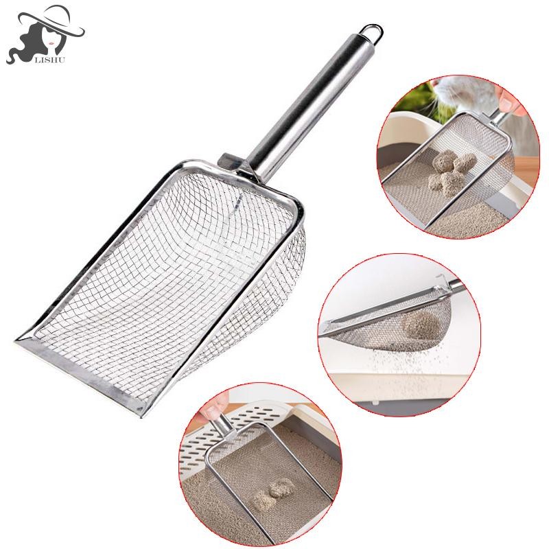 Lishhu ตาข่ายสแตนเลส Cat Litter Scoop ทนทานทําความสะอาดมุมพลั่วขยะพลั่วสัตว์เลี้ยงทําความสะอาดเครื่องมือแมว th