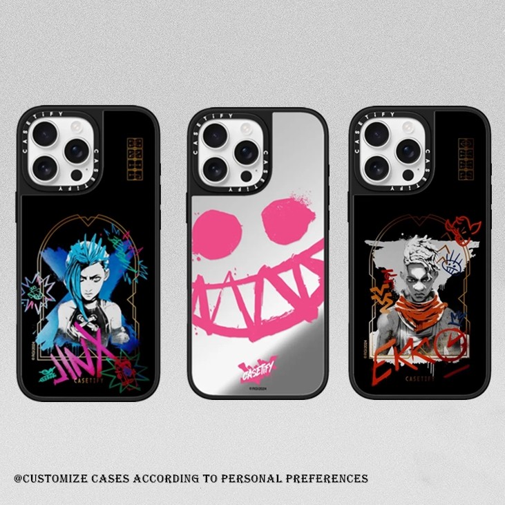 CASETi Arcane League of Legends เคสโทรศัพท์สําหรับ iPhone 16 16Pro 11 12 13 14 15 Plus Pro Max กระจกแข็งแม่เหล็กปกแข็งสีดํา