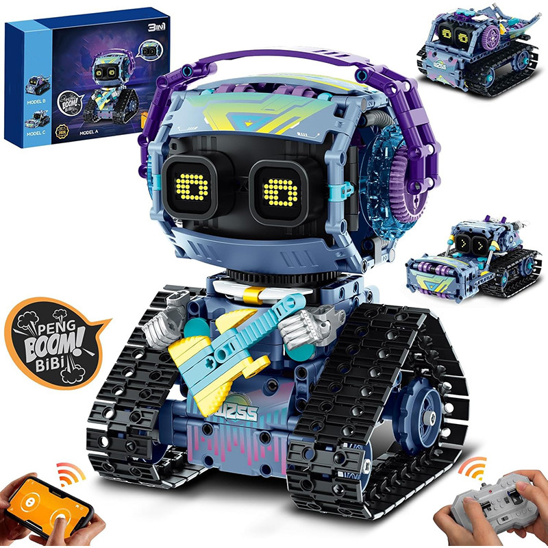 Stem Robot Building Kit 3in1 Remote & App-Controlled หุ่นยนต์ของเล่นเด็ก 8-14 โปรแกรมการศึกษา Coding