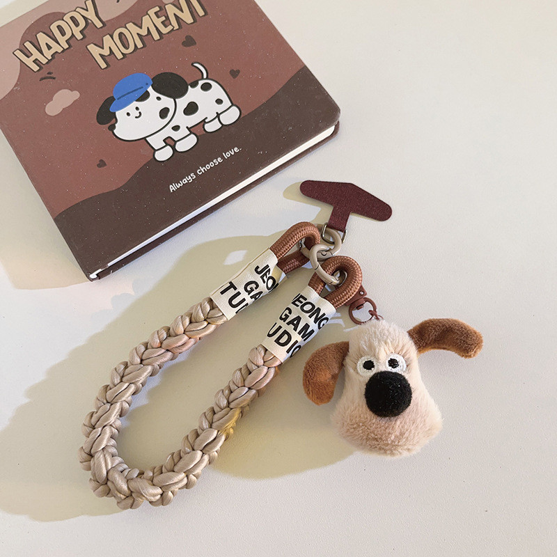 Creative ins Master Dog Head Doll Pendant Phone Case Lanyard Twist Rope สายรัดข้อมือสั้นพวงกุญแจแขวนโซ่