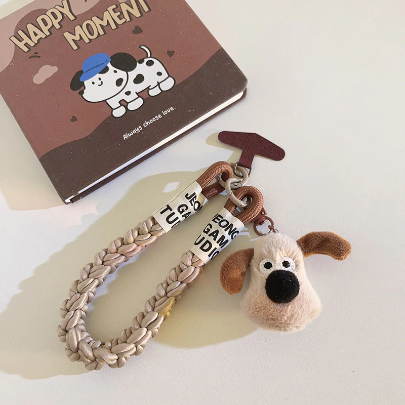 Creative ins Master Dog Head Doll Pendant Phone Case Lanyard Twist Rope สายรัดข้อมือสั้นพวงกุญแจแขวนโซ่