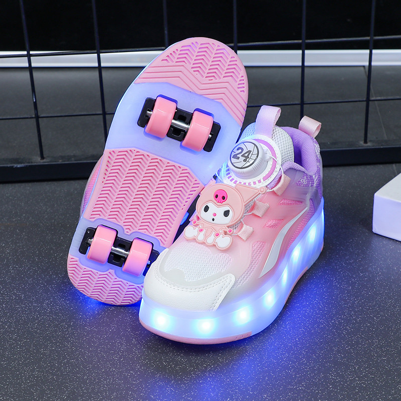 รองเท้าผ้าใบ รองเท้าโรลเลอร์สเก็ต มีไฟ led ถอดออกได้ สีชมพู สีม่วง สไตล์เจ้าหญิง สําหรับเด็กผู้หญิง