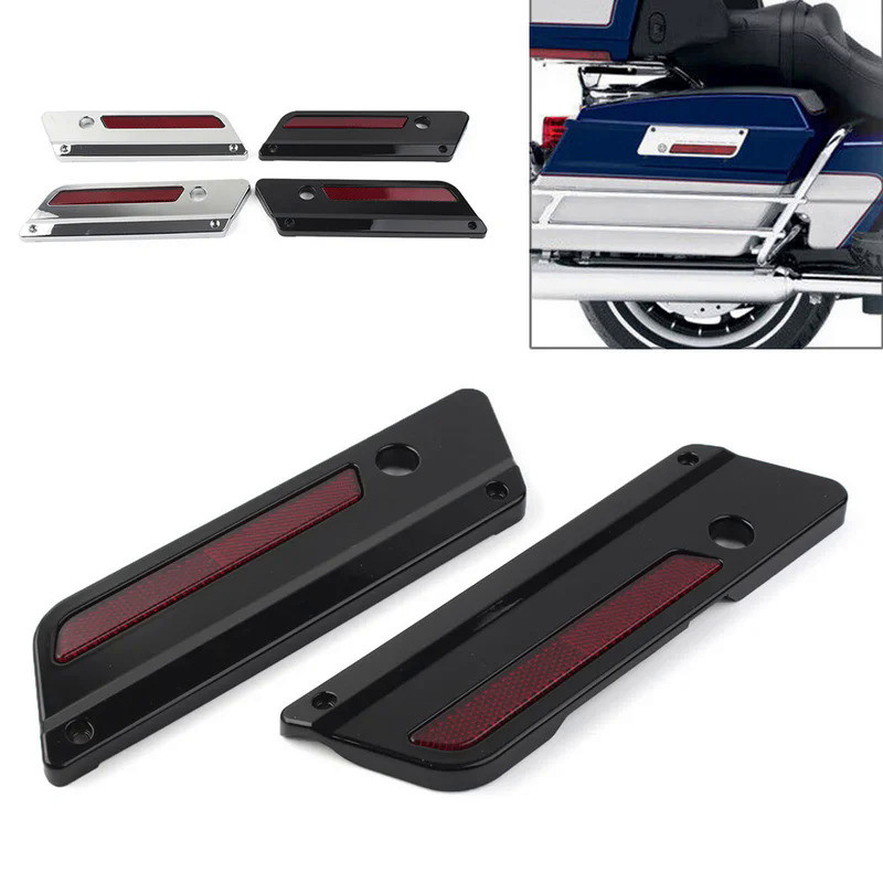 Mo 1Pair Motorcycle Saddlebag Latch Plate Cover With Red Reflectors For Harley Touring 1993-2013 Chr
