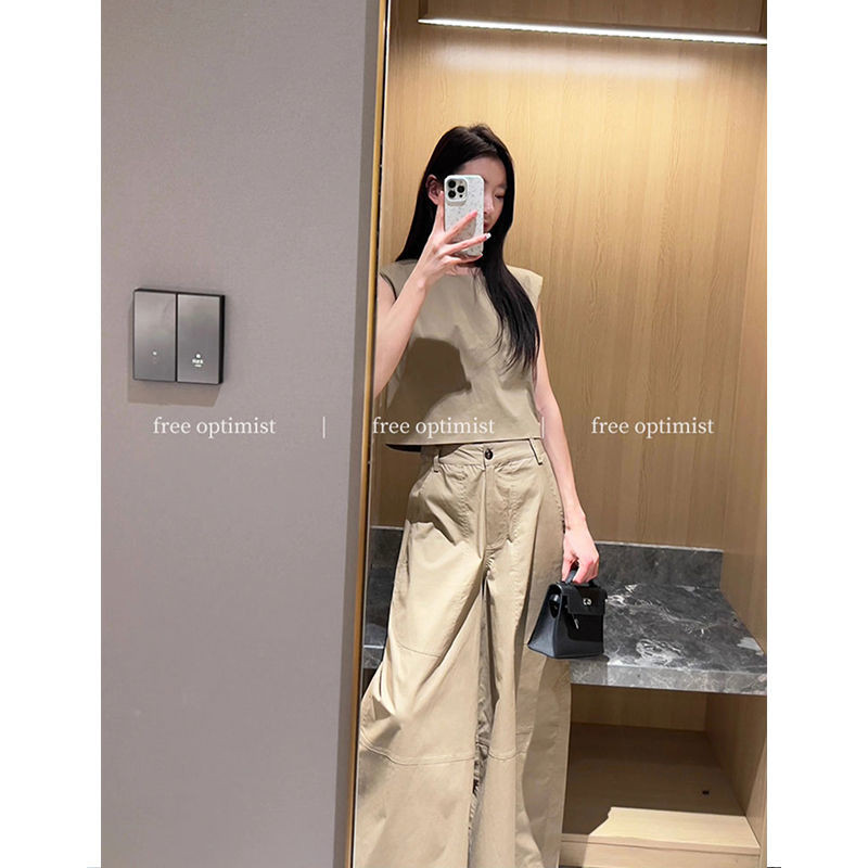 Xyj Commuter Wear Royal Sister Style Vest Vest Suit Women Irregular Pocket Stitching Line Wide-Leg Culottes