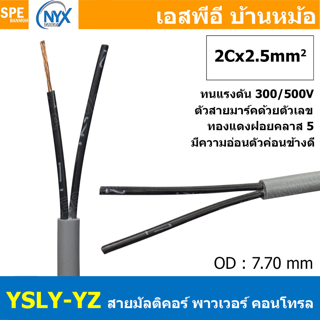 [ 1 เมตร ] 2C x 2.5 sq.mm สาย YSLY-JZ YSLY-OZ สายไฟ YSLY-JZ สาย YSLY-OZ Multicore flexible cable สายคอนโทล สายไฟโรงงา...