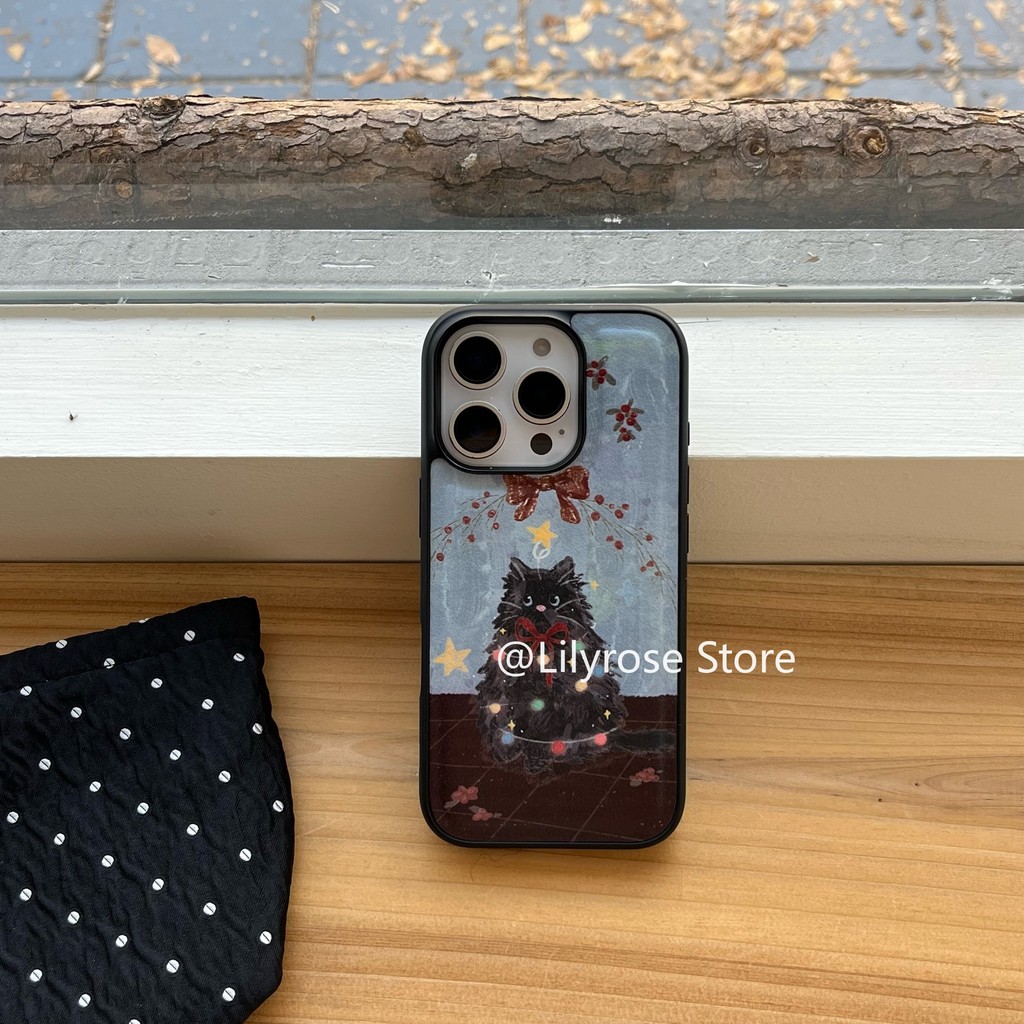 ซองหนังสําหรับ iPhone 16 15 14 13 12 Pro Max ปลอก iPhone 16Pro 15Pro ต้นคริสต์มาสสีเขียวสไตล์ Ins