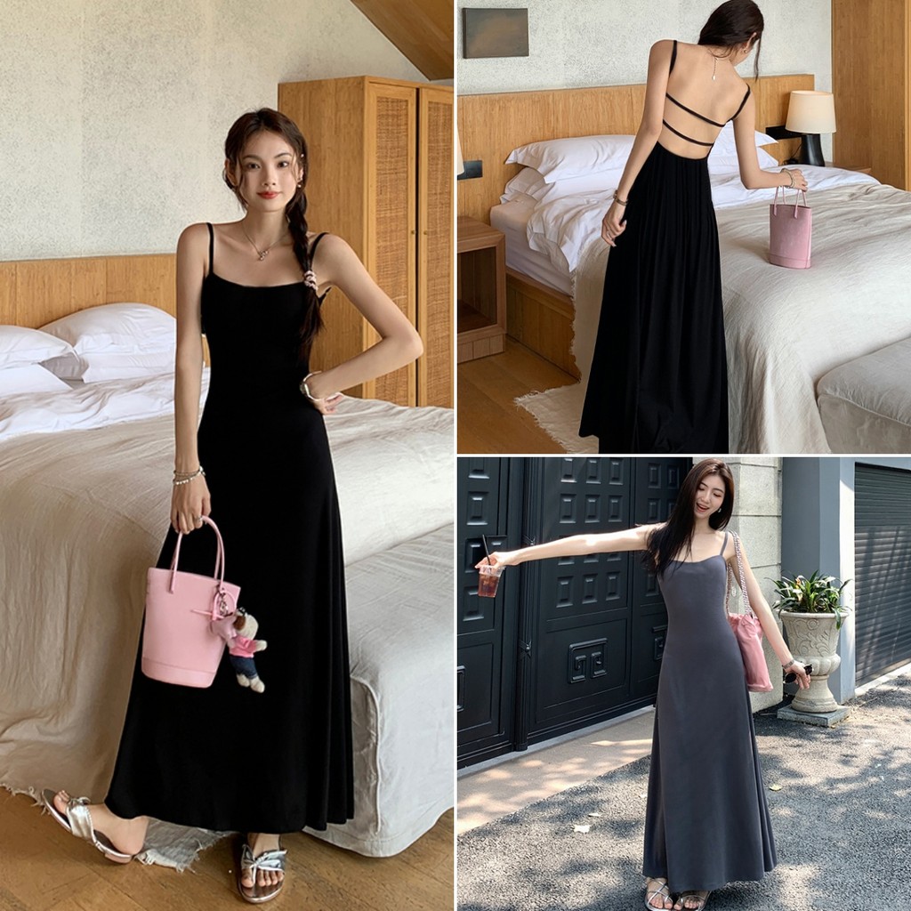 Hotgirl พร้อมส่ง ชุดเดรสผู้หญิง เดรสเซ็กซี่สายเดี่ยว ชุดไปเที่ยว เปลือยหลังเซ็กซี่ ดีไซน์เก๋ไก๋ สไตล์ฝรั่งเศส