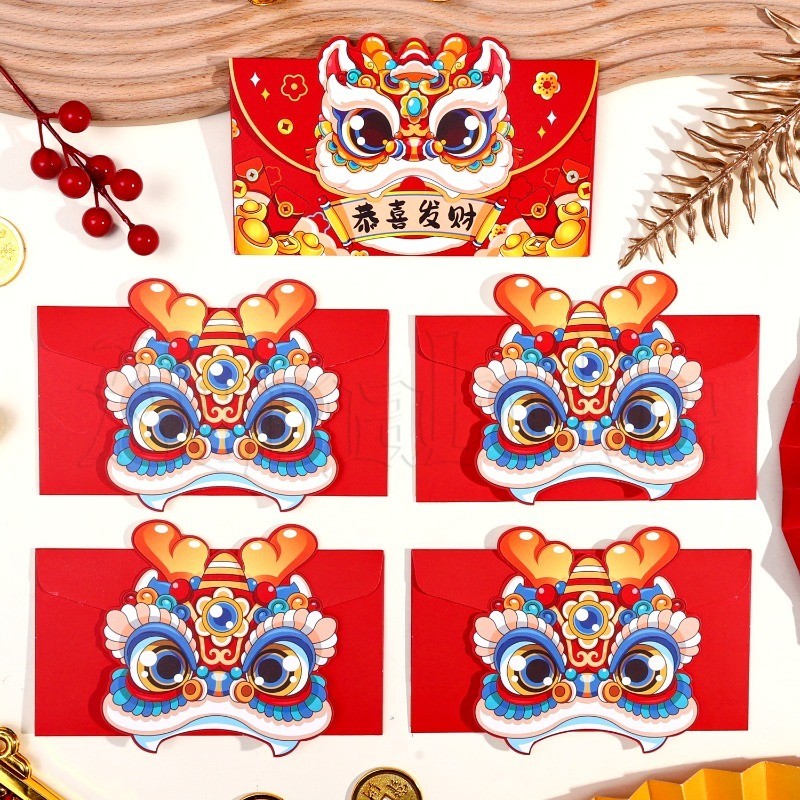 4/6 ชิ้น 2025 ตรุษจีน Awakening Lion Red Envelopes - กระเป๋าเงินปีงู - ของขวัญอวยพรเทศกาลฤดูใบไม้ผลิ - การ์ตูนแพ็คเก็ตสีแดง - กระเป๋าเงินนําโชค