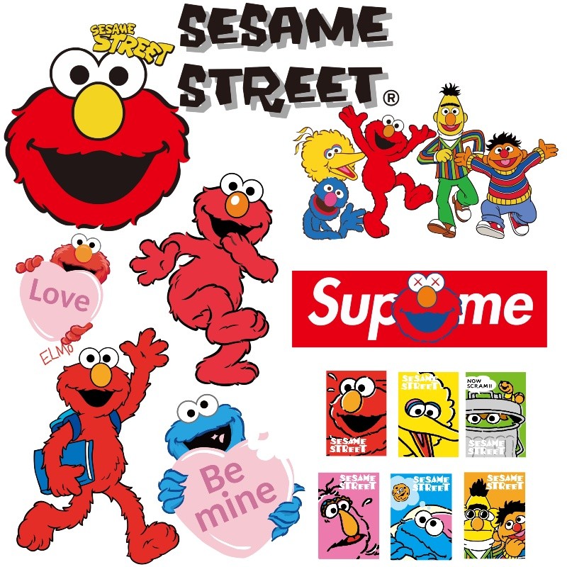Sesame STREET สติ๊กเกอร์ถ่ายเทความร้อน ELMO การ์ตูนปั๊มร้อน DIY สติ๊กเกอร์ล้างทําความสะอาดได้สติกเกอร์ผ้าตกแต่ง