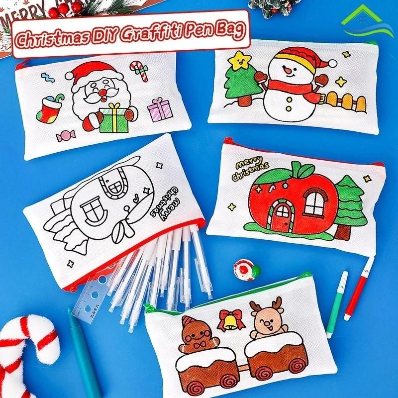 การ์ตูนคริสต์มาส DIY Graffiti ปากกา – เทศกาลเป็นมิตรกับสิ่งแวดล้อมไม่ทอกระเป๋าถือ – ภาพวาดสีสําหรับเด็ก Xmas Gift Pack