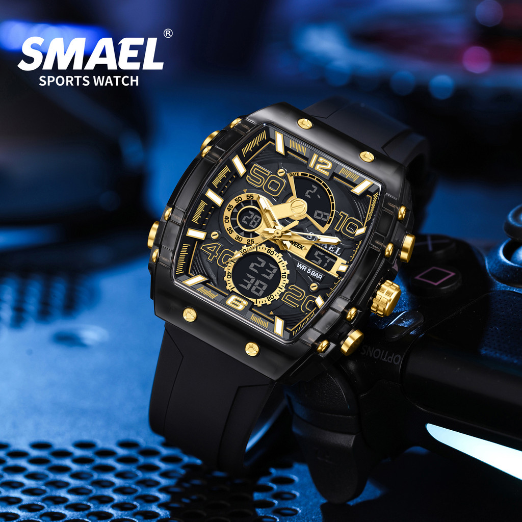 SMAEL สมาเอล 8109 ใหม่นาฬิกาผู้ชายมัลติฟังก์ชั่กีฬา50เมตรกันน้ําจอแสดงผลคู่ นํา ไฟกลางคืนสันทนาการนักเรียนนาฬิกาอิเล็กทรอนิกส์