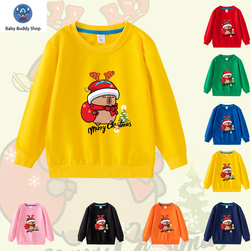คริสต์มาส CAPYBARA เสื้อแขนยาว Cotten เสื้อกันหนาวสําหรับเด็กชายและเด็กหญิง CY008