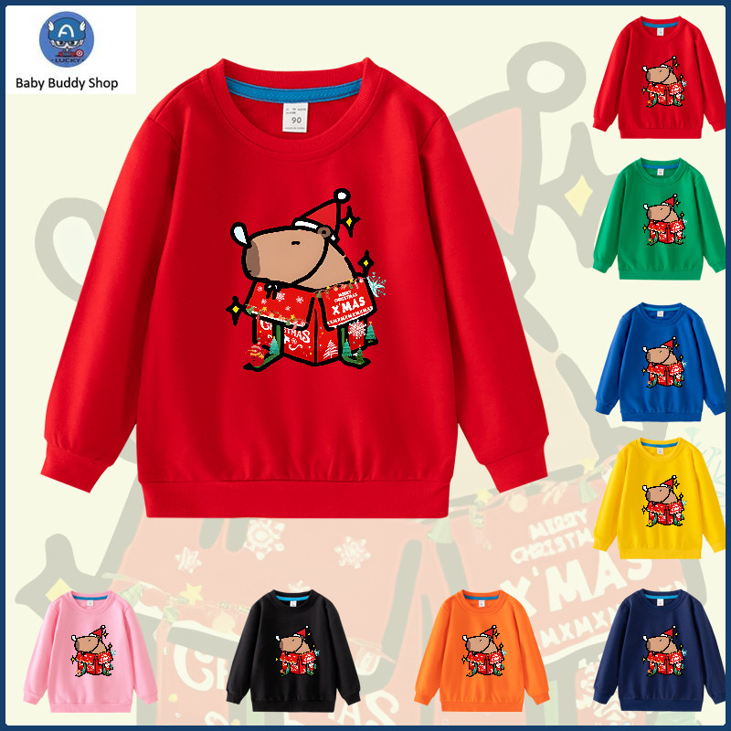 คริสต์มาส CAPYBARA เสื้อแขนยาว Cotten เสื้อกันหนาวสําหรับเด็กชายและเด็กหญิง CY009