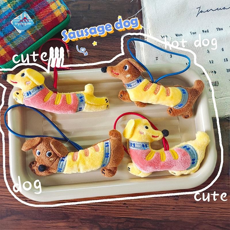 [trysingoin] Kawaii Dachshund ตุ๊กตาตุ๊กตาการ์ตูนตุ๊กตาลูกสุนัขพวงกุญแจจี้กระเป๋าเป้สะพายหลัง Charm กระเป๋าน่ารักแขวนตกแต่งของขวัญเด็ก TH