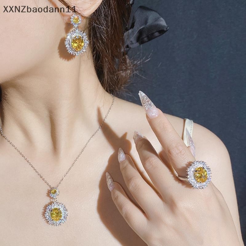 Xnz 3ชิ้น/เซ็ตหรูหราแฟชั่นคริสตัลเพทายสร้อยคอต่างหูแหวนสําหรับผู้หญิงสาวพรรคแต่งงานเจ้าสาวเครื่องประดับชุดของขวัญ ฯลฯ