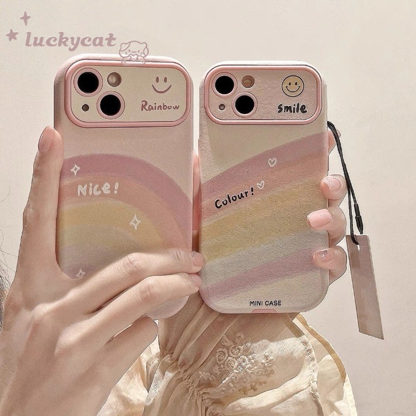 Iphone 16 15 14 13 12 11 Pro Max X Xr Xs Max 7 8 Plus SE2020 เคสโทรศัพท์สีลูกกวาดหวานสายรุ้งปกอ่อน