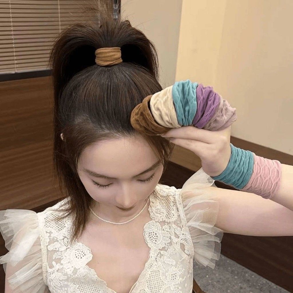 ผูกผมสีกาแฟใหม่ของเกาหลีใต้สาวยืดหยุ่นสูงยางรัดกว้างขึ้นหัวเชือกผมแหวนเครื่องประดับผม