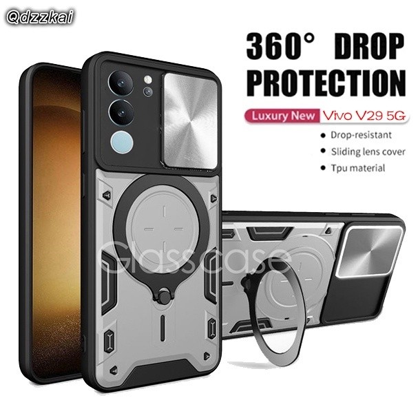 สําหรับvivo V29 5Gปลอกร้อนV29 V27 Pro V27E V27Pro V29E V29Pro VivoV29 5G 2023 โลหะเกราะแหวนเคสโทรศัพท์วงเล็บStent Pushกล้องป้องกันHardปกหลังกันกระแทก