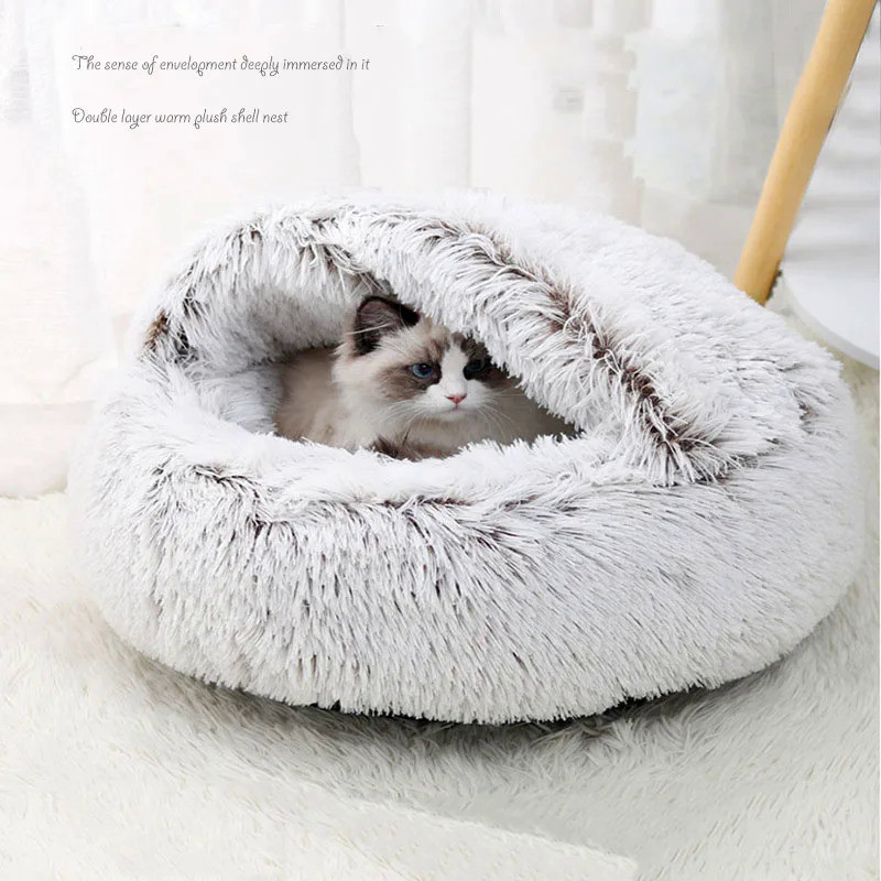 Cat Nest Accessories Round Warm Cats Bed Pet Products House Supplies Sleeping Bag Winter Long Plush 