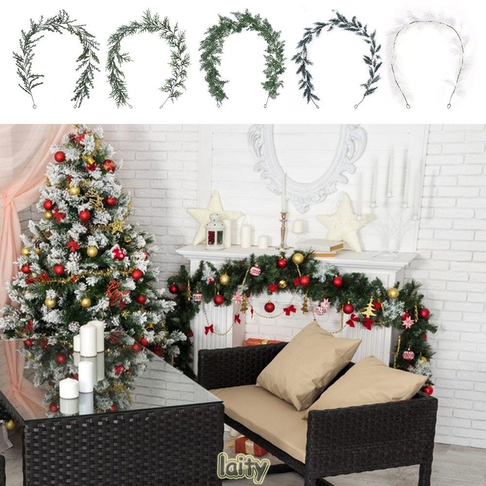 Laity พวงมาลัยสนประดิษฐ์,สีเขียว DIY คริสต์มาสแขวนพวงหรีด,เครื่องประดับต้นคริสต์มาสตกแต่งบ้านอุปกรณ์ปาร์ตี้ Greenery หวายเตาผิง
