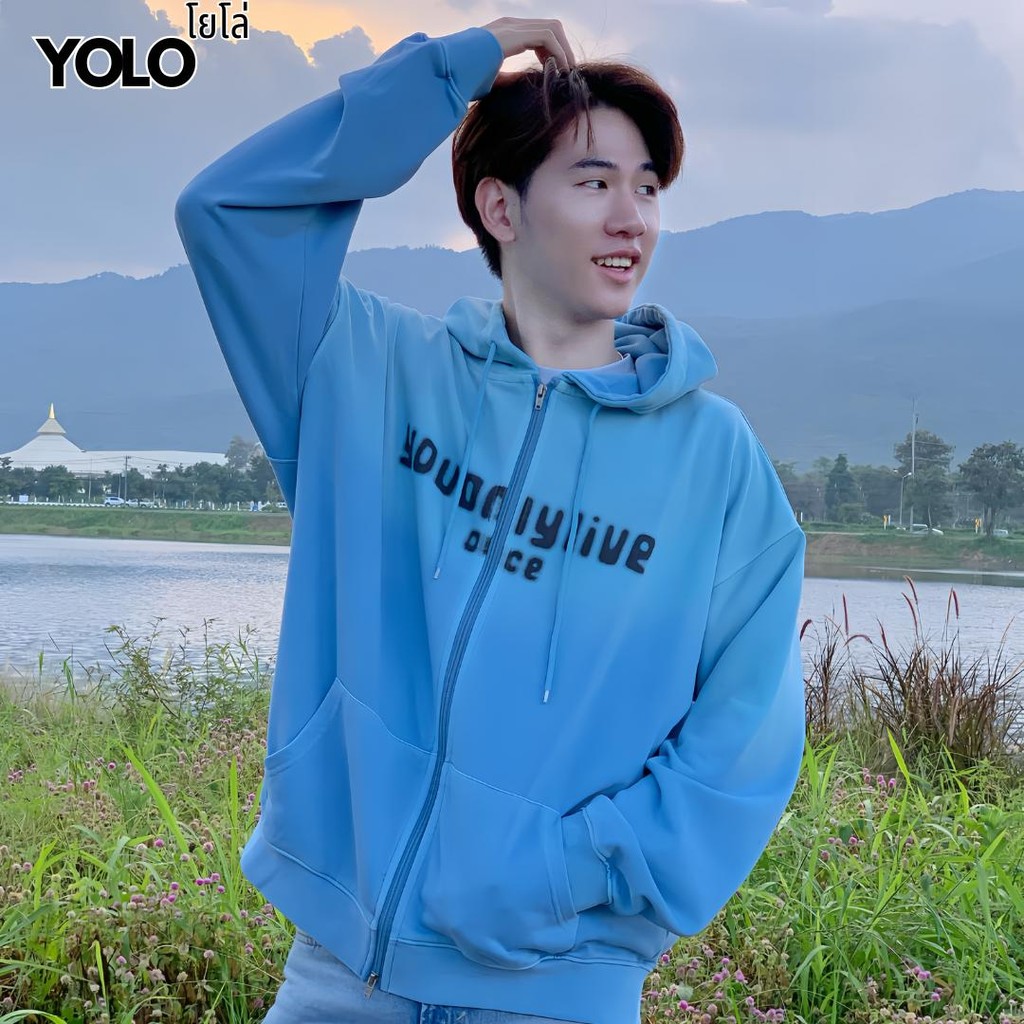 YOLO เสื้อกันหนาวแขนยาวมีฮู้ด OVER SIZE เสื้อกันหนาวแขนยาวมีฮู้ดโอเวอร์ไซส์ ทรงหลวม แนวสตรีท 24114