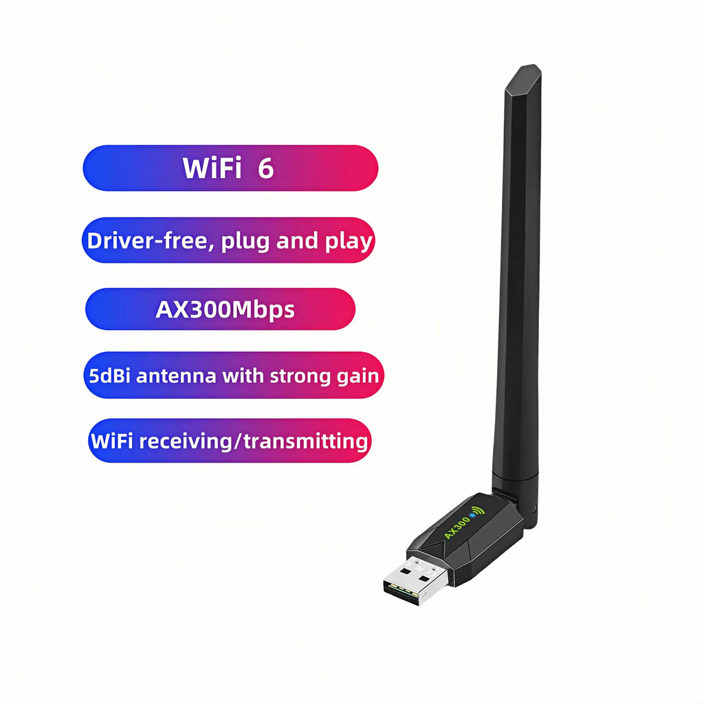 Driver-free 300Mbps Wi-Fi6 อะแดปเตอร์ Dongle 5Dbi เสาอากาศไร้สายสําหรับ 2.4GHz WLAN Mini USB WiFi Receiver การ์ดเครือข่าย MU mino