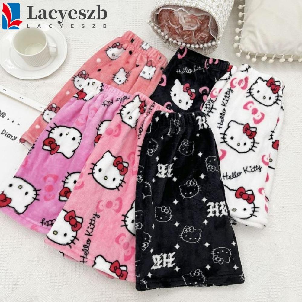 Lacyeszb Kitty Cat Pajama กางเกง, Love Heart หลวมการ์ตูนอะนิเมะกางเกงขาสั้น, Casual เอวสูง Ins ผ้ายืดหยุ่นชุดนอนสตรี