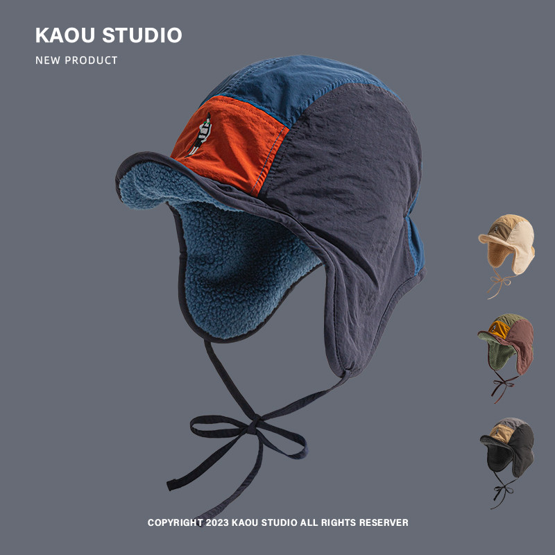 ย้อนยุค หมวกนักบินห้าชิ้นผู้ชายผู้หญิงฤดูใบไม้ร่วงฤดูหนาว กันลม อบอุ่นป้องกันหูหมวก