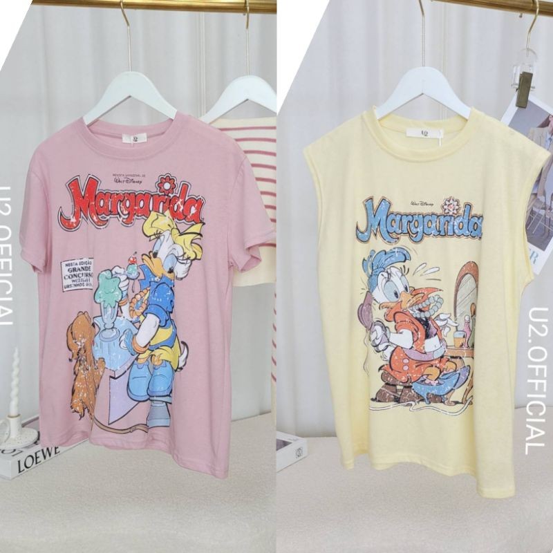 เสื้อยืดผ้าสลาฟ ป้ายU2ลายการ์ตูน หลายลาย