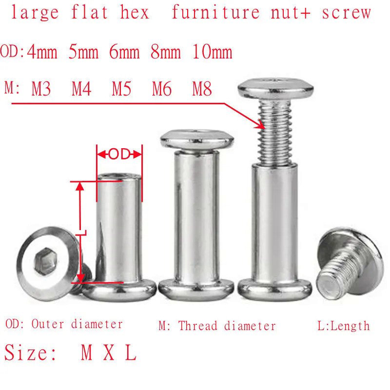 2-10pcs M3 M4 M5 M6 M8 304 Stainless Steel Hexagon Socket Furniture Splint Screw Nut Combination Alb