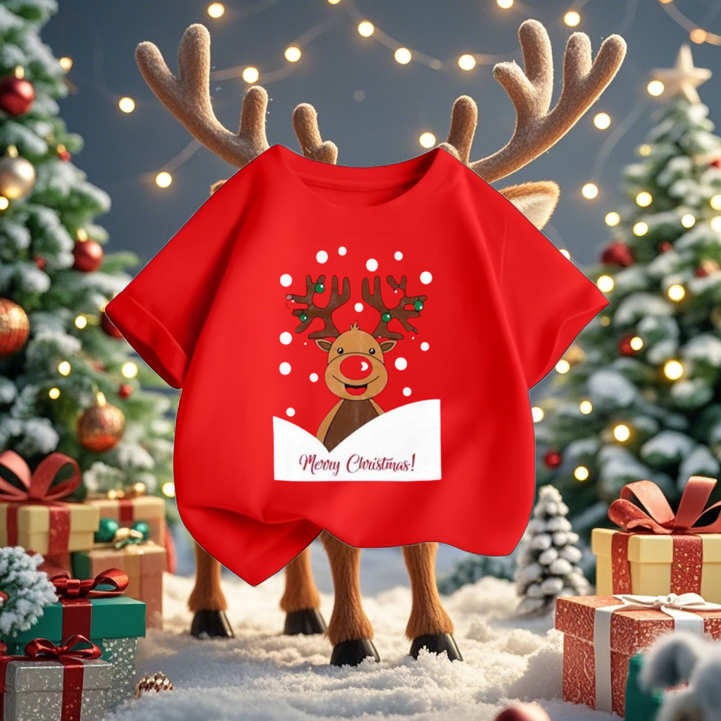 (จัดส่งตลอด 24 ชั่วโมง)KIDS PRINCESS เสื้อยืด Merry Christmas เสื้อยืดคริสต์มาสเด็กแขนสั้น สีแดงน่ารัก S711