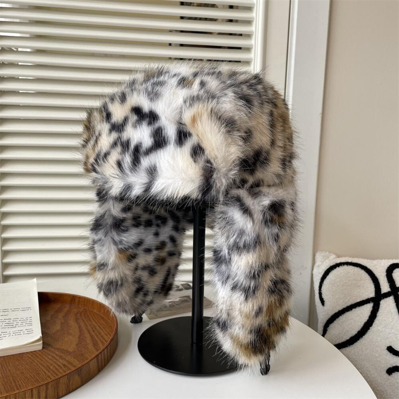 เสือดาวพิมพ์หมวกอบอุ่นกลางแจ้งหนาตุ๊กตาหมวกสไตล์ ไม่จํากัดเพศ - รูปที่ 3