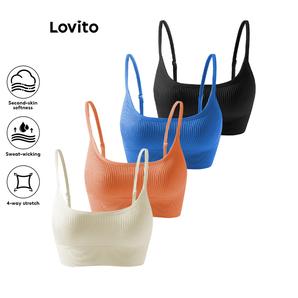 Lovito สปอร์ตบราผู้หญิง โยคะป้องกันแสงสะท้อน เบสิก สีพื้น สไตล์สปอร์ต LNE51375