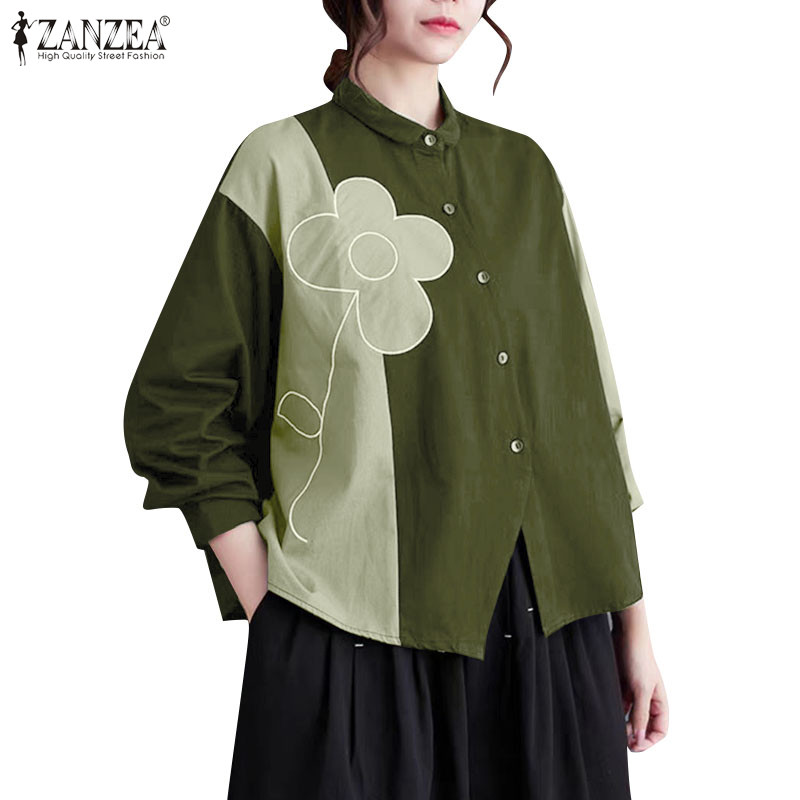 Zanzea เสื้อเชิ้ตแขนยาวพิมพ์ลายดอกไม้เรียบง่ายหรูหราสําหรับผู้หญิงวินเทจ
