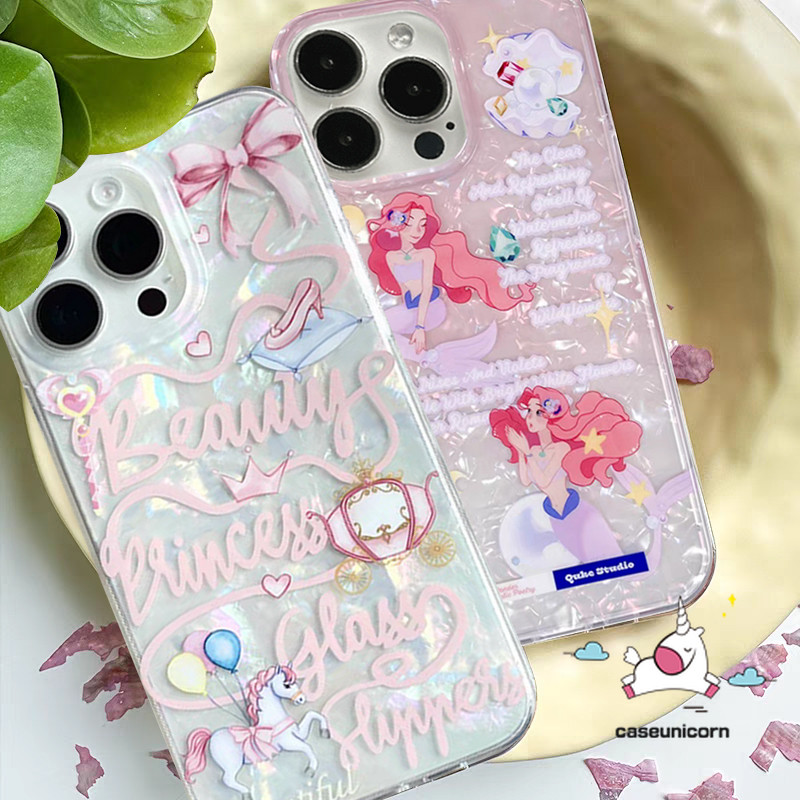 Dreamy การ์ตูน Bowknot น่ารัก Mermaid Princess สําหรับ IPhone 7Plus 12 15 16 14 13 11 Pro Max XR 7 14 15 8 16 Plus X XS Max SE 2020 หรูหรา Candy กระดาษรูปแบบกรณี
