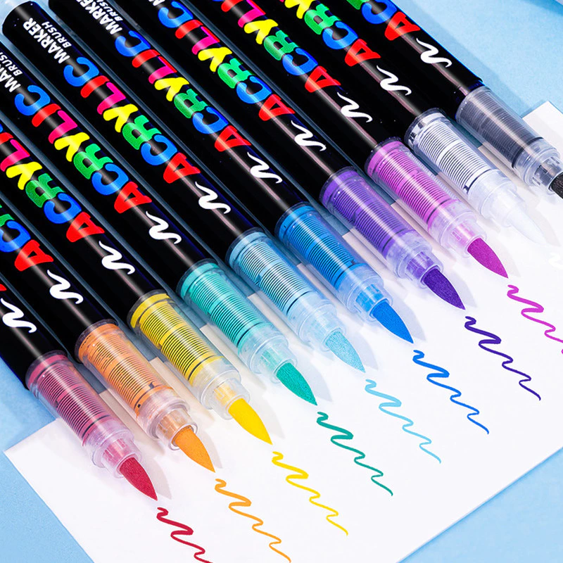 ปากกามาร์กเกอร์อะคริลิคสําหรับภาพวาดหิน,ปลายแปรงเครื่องหมายสีเครื่องหมายผ้าสีกันน้ํา