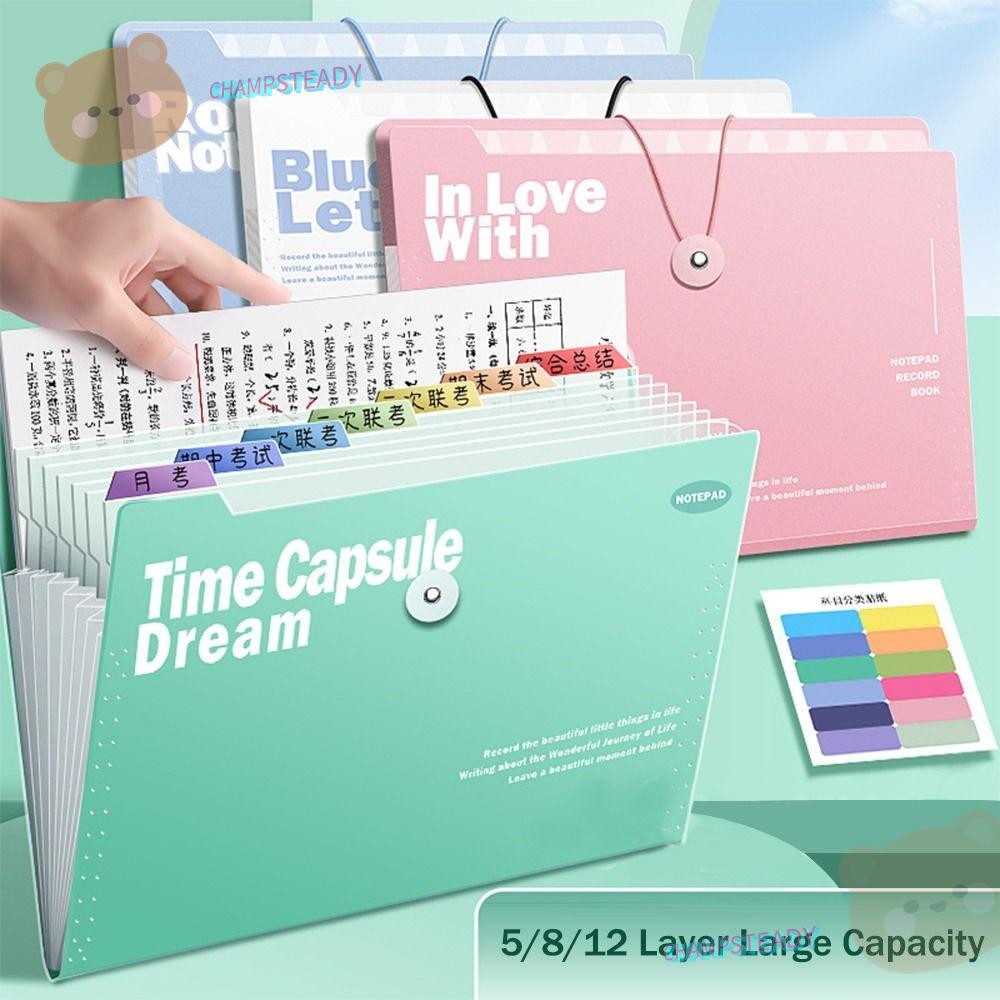 Champsteady แฟ้ม A4, กันน้ํา 5/8/12 กระเป๋าออร์แกน, คุณภาพสูง Classified Storage PP Test Paper Storage กระเป๋าเอกสารโรงเรียน Office